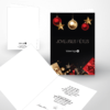 Carte de Noël imprimée fond noir avec décorations de noël rouge et or
