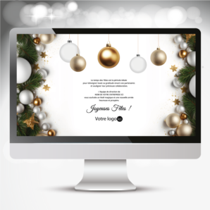 Carte virtuelle fond blanc avec des décorations de Noël