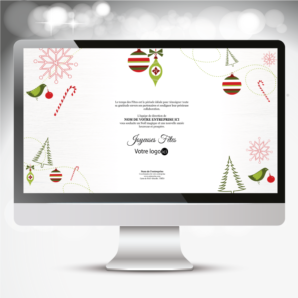 Carte virtuelle avec des oiseaux et des décorations de Noël rouge et vert